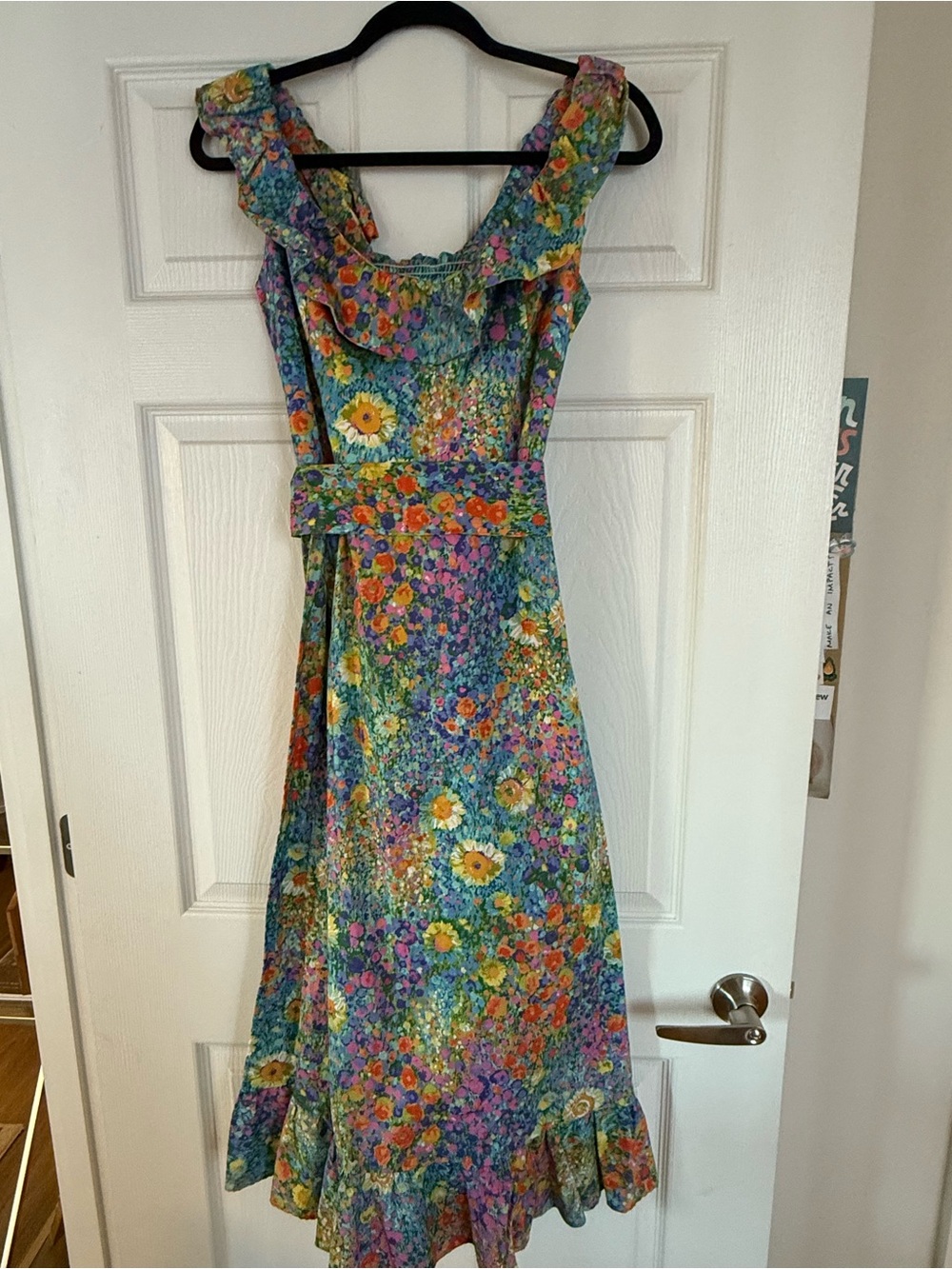 Show Me Your MuMu Floral Midi Dress in Teal, Yellow, Orange, Purple